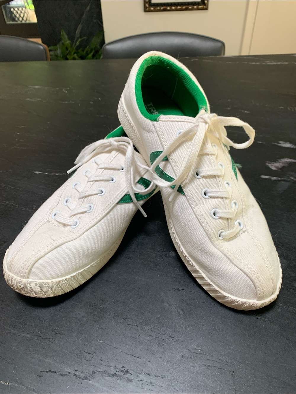 Tretorn White Canvas Sneakers with Green Accents SZ 9.5